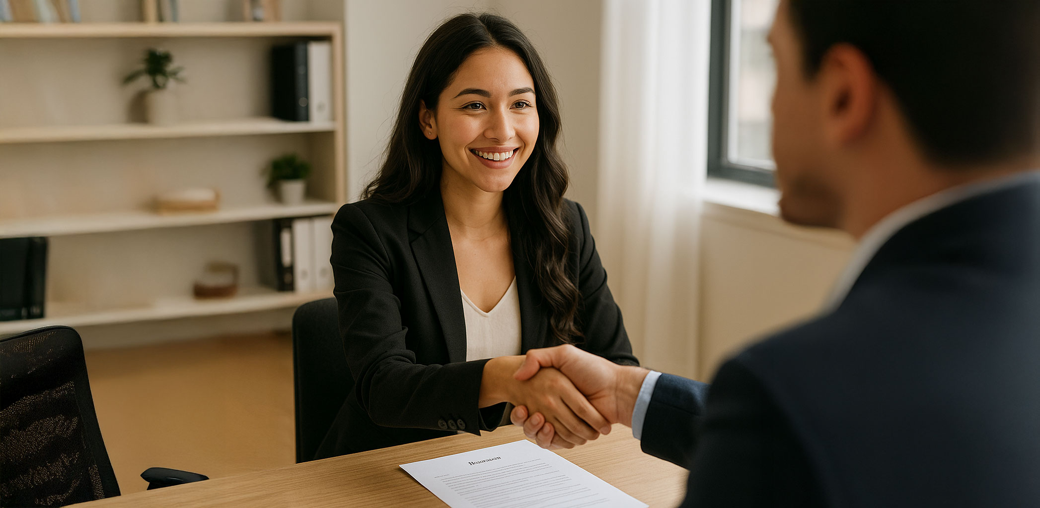 young-woman-shaking-hands Latina female shaking hands with man
